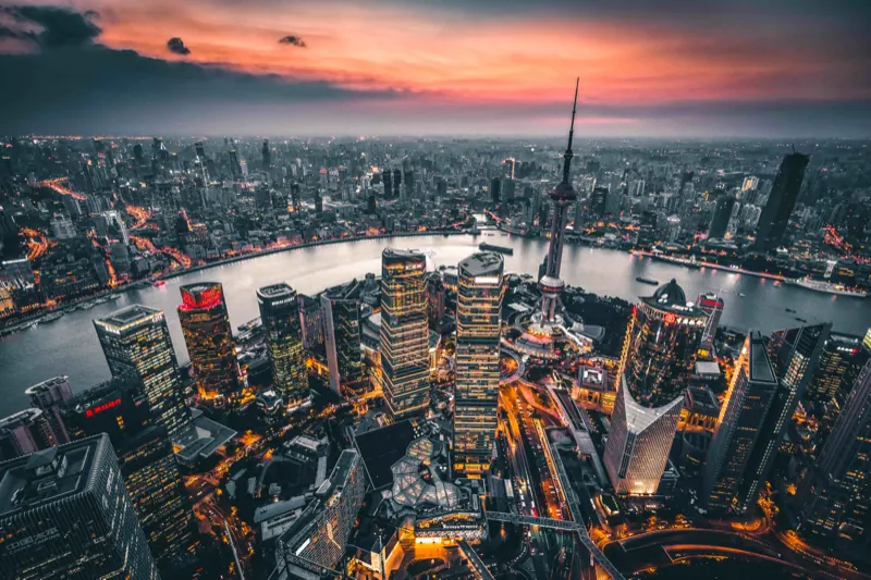 City aerial photo edited with the Urban Drone preset